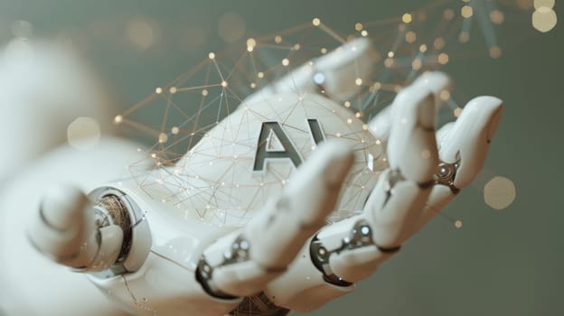 Robot hand with ai letters signifying advanced artificial intelligence concepts