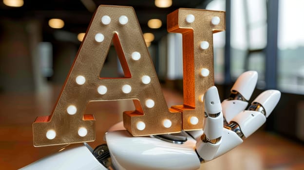 Robotic hand with ai letters signifying advancements in artificial intelligence