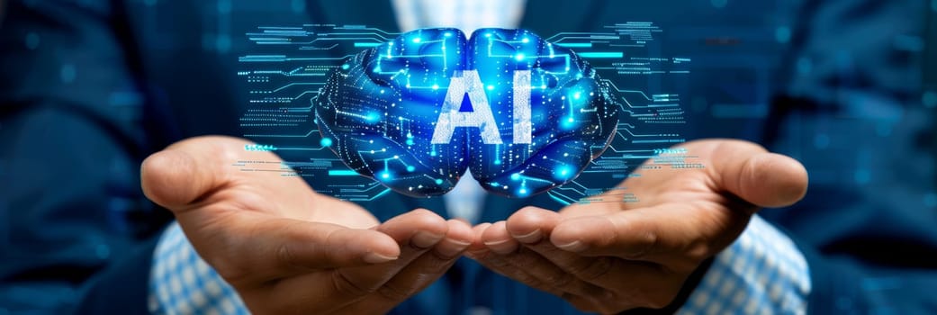 Close up of hands holding ai letters signifying emerging artificial intelligence ideas