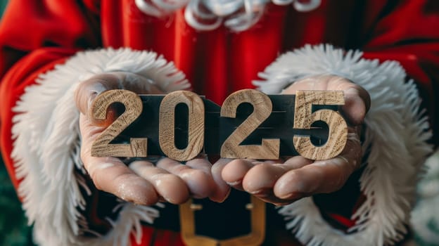 Santa claus holding 2025 numbers, symbolizing new year concepts in festive concept