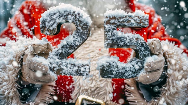 Santa claus holding 25 number symbolizes new year and future concepts in a detailed close up view