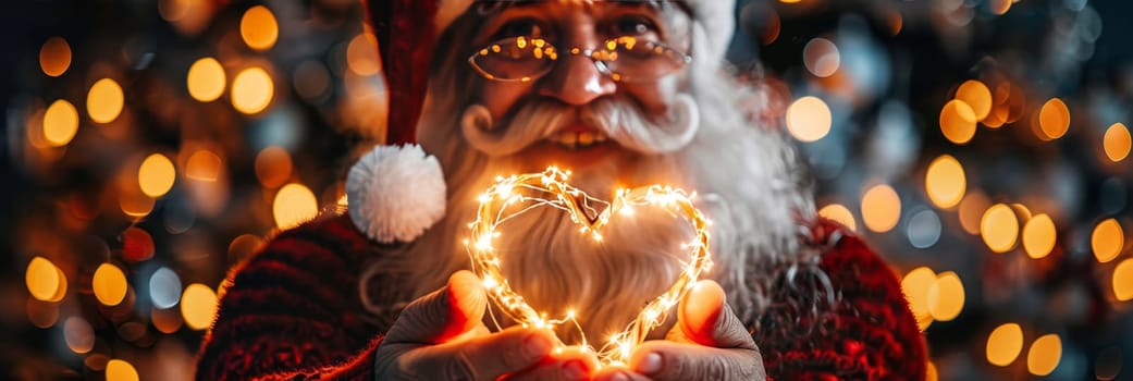 Santa claus holding garland heart, new year and future concepts in close up view