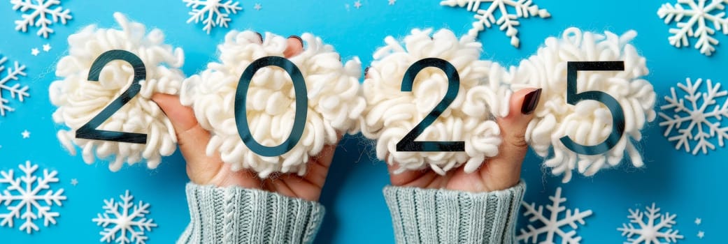 Woman s hands holding 2025 number symbolizing new year and future concepts. Christmas, New Year