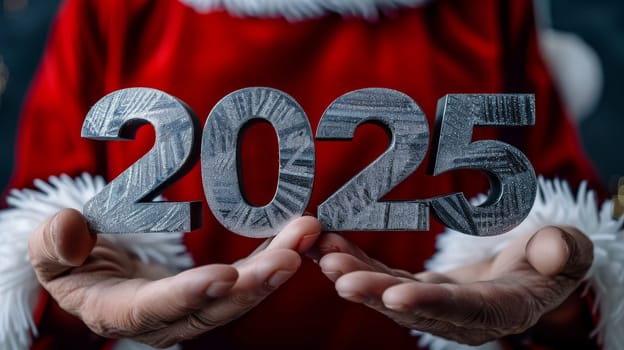 Santa claus holding 2025 number, symbolizing new year and future concepts for change ahead