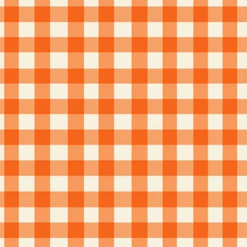 Vibrant orange gingham seamless pattern background features repeating checks of bright orange and white in a continuous textured design..