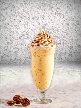 Butter pecan milkshake Southern glass butter pecan ice cream pecan praline. Drink isolated on transparent background.