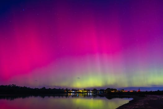 MELBOURNE, AUSTRALIA - AUGUST 12: Increased solar activity results in the Aurora Australis being visible in southerly areas of Australia. This image taken from near Blind Bight in Melbourne, Australia on August 12 2024.