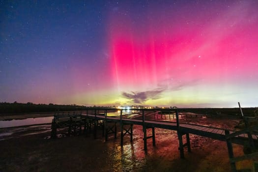 MELBOURNE, AUSTRALIA - AUGUST 12: Increased solar activity results in the Aurora Australis being visible in southerly areas of Australia. This image taken from near Blind Bight in Melbourne, Australia on August 12 2024.