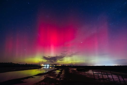 MELBOURNE, AUSTRALIA - AUGUST 12: Increased solar activity results in the Aurora Australis being visible in southerly areas of Australia. This image taken from near Blind Bight in Melbourne, Australia on August 12 2024.
