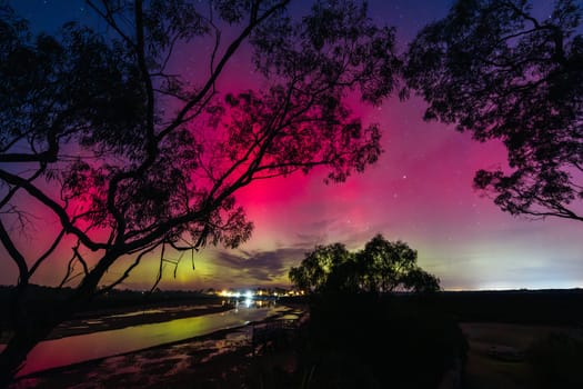 MELBOURNE, AUSTRALIA - AUGUST 12: Increased solar activity results in the Aurora Australis being visible in southerly areas of Australia. This image taken from near Blind Bight in Melbourne, Australia on August 12 2024.