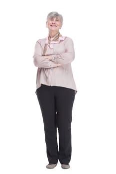 in full growth.cute old woman shopper in casual clothes. isolated on a white background.