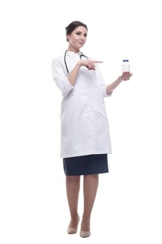 in full growth. female doctor with clipboard. isolated on a white background.