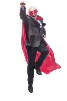 business man in a superhero mask and Cape. isolated on a white background.