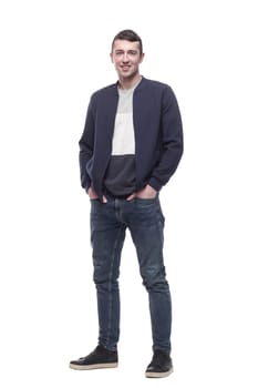 attractive young man in jeans and a jacket. isolated on a white background.