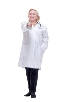 Smiling medical doctor woman with stethoscope. Isolated over white background.