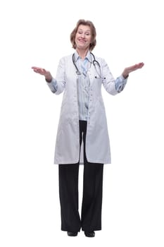 Smiling medical worker with stethoscope and positive attitude. Isolated over white background.