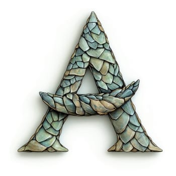 A stylized letter A crafted from shaped stones, featuring a blend of earthy colors and a textured design.
