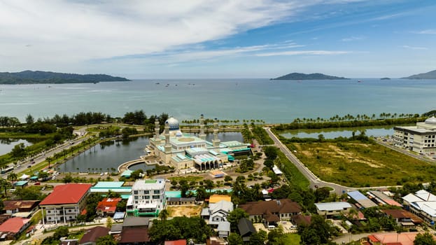 Bandaraya Kota Kinabalu mosque and sea. Sabah, Borneo. Malaysia.