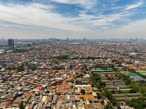 Slums with houses in Jakarta. City Landscape. Indonesia.