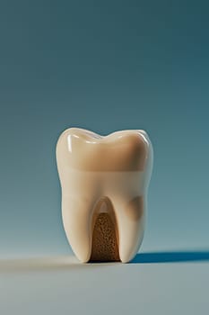 Snow white healthy tooth concept for dental care on a solid color background, dentistry theme