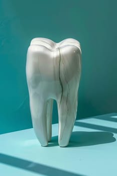 Bright white healthy tooth symbolizing dentistry concept on solid background, dental health theme