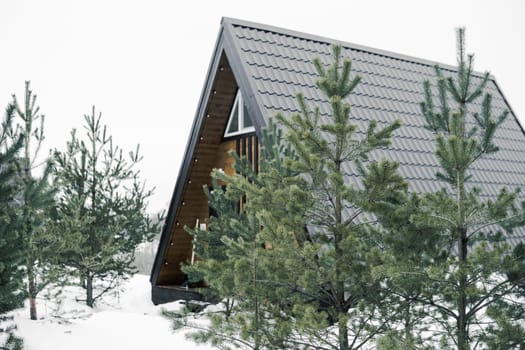 A country house in nature in winter. Rest in an ecologically clean place in winter. Glamping in nature