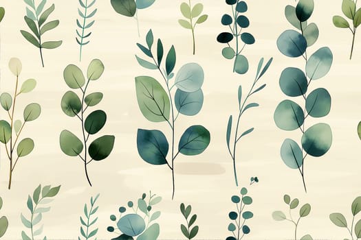 Watercolor botanical illustration showcasing green leaves pattern, perfect for nature-inspired decor