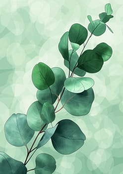 Eucalyptus greenery foliage leaves in botanical illustration featuring plant nature branch art