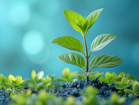 Green plant leaf and small sapling showing growth in nature with fresh vegetation on earth.