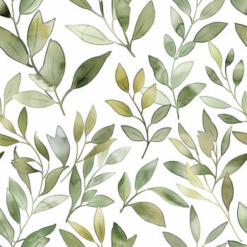 Seamless botanical pattern with watercolor leaves and greenery, ideal for nature illustration backgrounds.