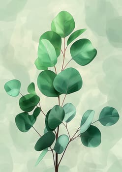 Eucalyptus Botanical Illustration of Green Leaves Featuring Nature's Art in Watercolor Style