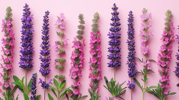 Lavender flowers in purple and pink hues with green plants, showcasing natural floral beauty