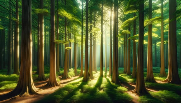 a beautiful majestic cedar grove on a sunny day.