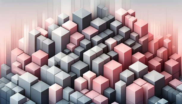 Horizontal background featuring a pattern of cubes in various shades of gray and pink.