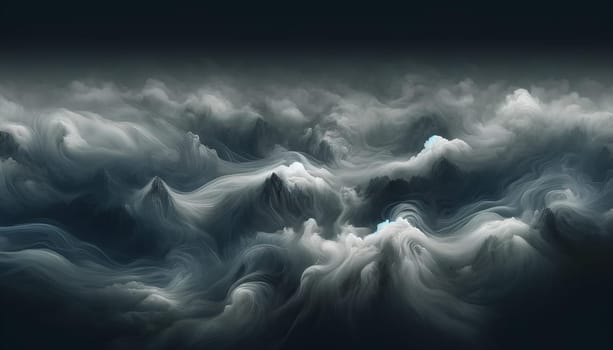 Horizontal monochrome smoke background creating a mysterious mystical atmosphere.