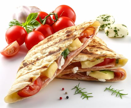 Delicious panini stuffed with ham, mozzarella, and fresh basil, grilled to perfection with tomatoes