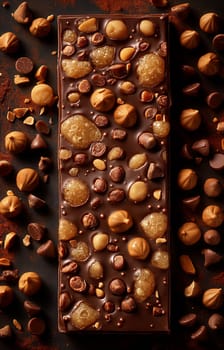 Gourmet chocolate bar with caramel and nuts creating a deliciously indulgent treat
