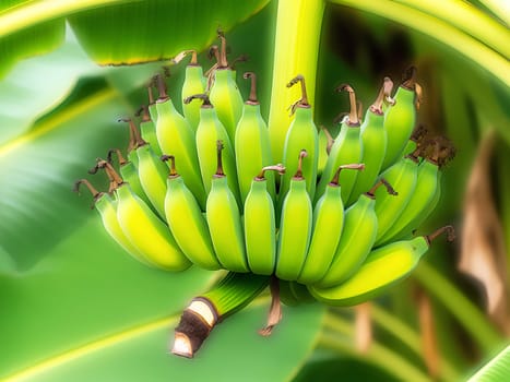 bananas hanging on a tree close-up