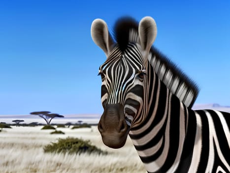 a zebra in the African savanna close-up