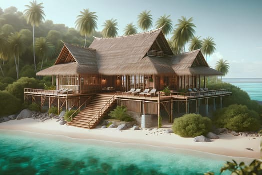 a rustic luxury bungalow on the coast of the Indian Ocean from natural materials.