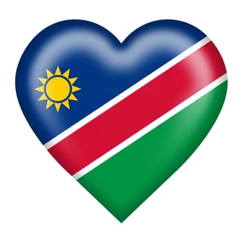 A Namibia flag heart button isolated on white with clipping path red green blue white yellow sun