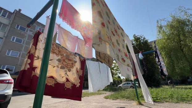 Drying laundry in the city yard