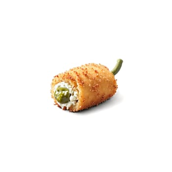 Jalapeno poppers with crispy breading cream cheese suspended and steaming Food and culinary concept. Food isolated on transparent background.
