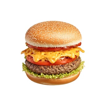 Cheeseburger mandala a juicy circular design of cheeseburgers with melted cheese stretching and sesame seeds. Food isolated on transparent background.