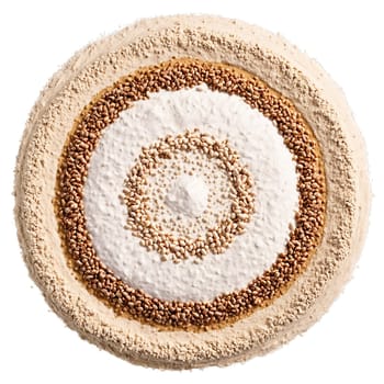 Tepary bean flour mandala a mandala of white tepary bean flour brown tepary bean flour. Food isolated on transparent background.