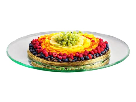 St Patrick s Day rainbow fruit platter and gold coin chocolates served on a transparent. Food isolated on transparent background.