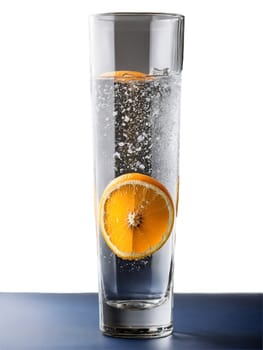Tunisian Orange Blossom Water Tall glass with ice orange blossom water and slice of orange. Drink isolated on transparent background.