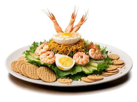 Gado Gado vibrant Indonesian salad with blanched vegetables hard boiled eggs and creamy peanut sauce. Food isolated on transparent background.