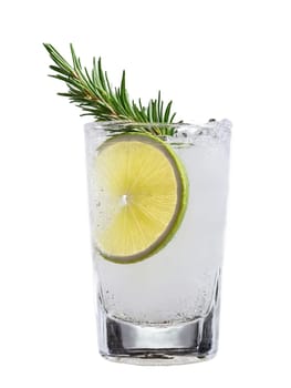 Tequila Shot A bold and spicy shot of tequila in a salt rimmed glass garnished. Drink isolated on transparent background.