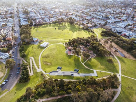 Aerial view of quarries park on a cool winter's day from Clifton Hill in Victoria, Australia